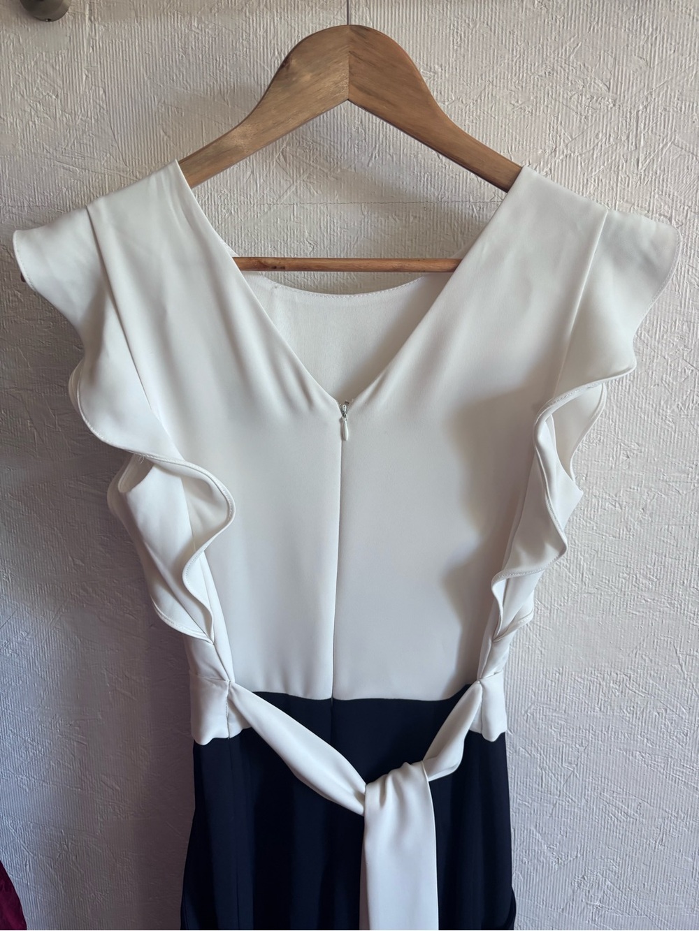 Phase Eight White Ruffle Navy Blue Belted Pocket Wide Leg Tailored Jumpsuit - Picture 10 of 16